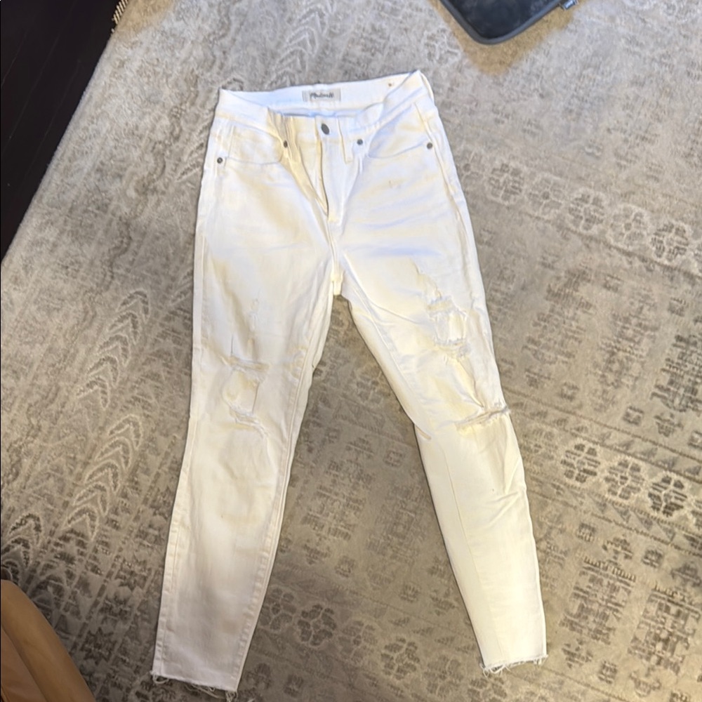 Madewell White Distressed Crop Skinny Jeans